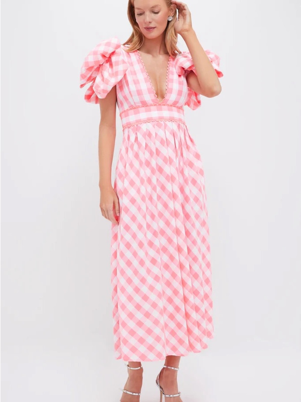 CeliaB Pink Gingham Puff-Sleeve Maxi Dress